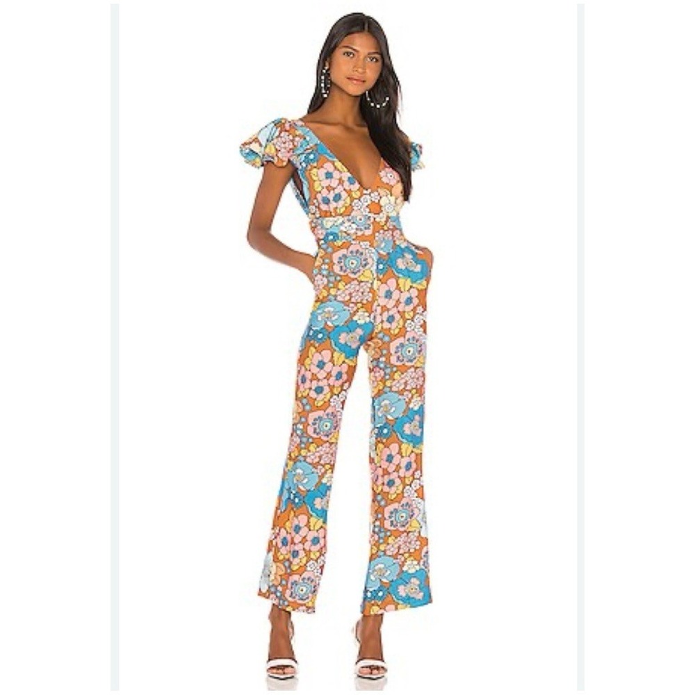 Dodo Bar Or Jenny Jumpsuit Brown Flower Medium Hippie Retro Boho Floral Pockets